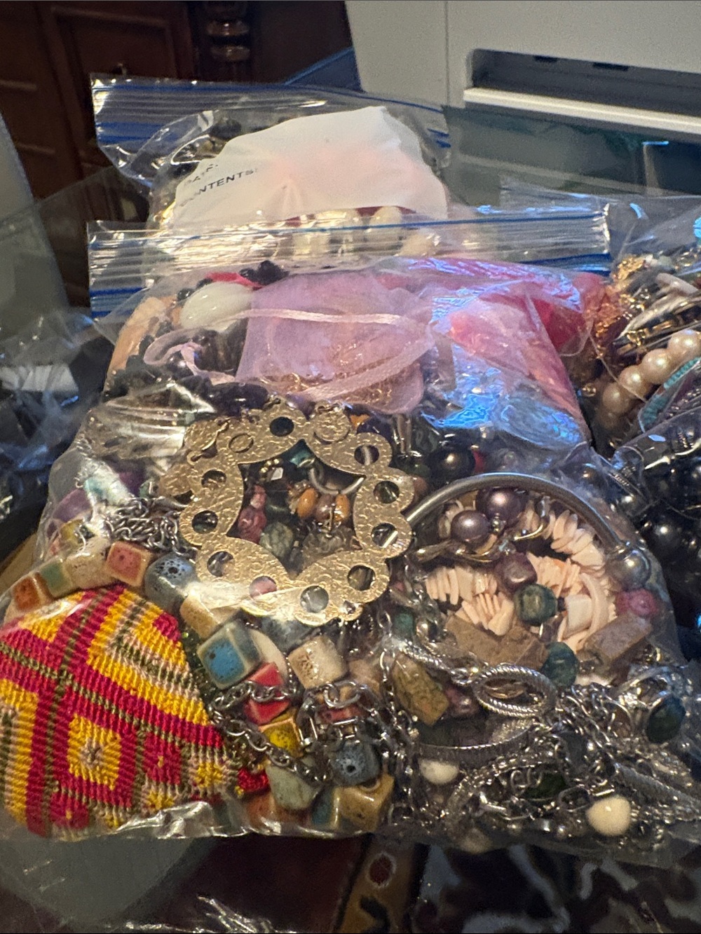 Mixed Costume Jewelry Lot in Plastic Bag  - Multicolor Vintage to Modern.